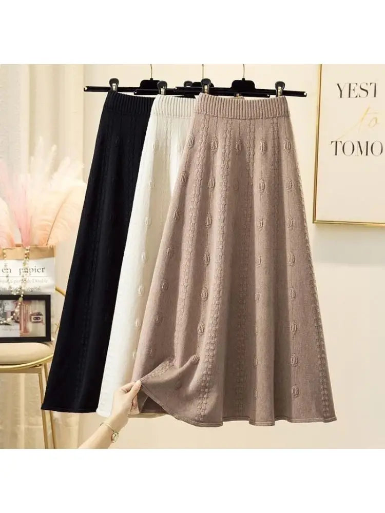 High Waist Knitted Midi Skirt – Women’s Sweater Matching Large Flounce A-Line Umbrella Skirt | Spring, Autumn & Winter