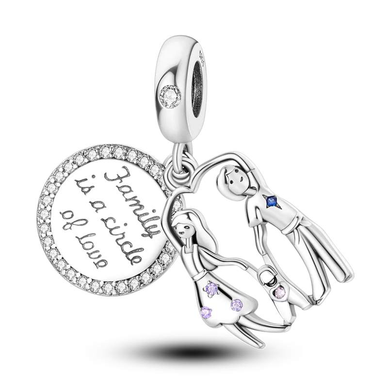 925 Sterling Silver Number & Puppy Family Beads Pendant | Fit 4mm Hole Bracelets