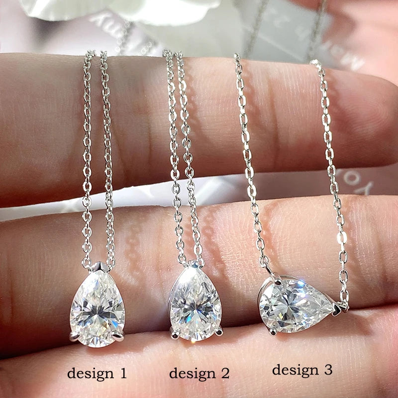 Smyoue 1-4CT Pear Cut Moissanite Pendant Necklace – 925 Silver Lab Diamond Chain for Women