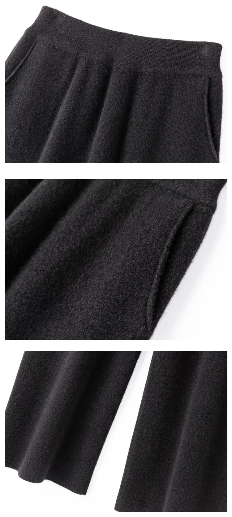 Elegant Women’s High Waist Wide-Leg Pants – Baggy Straight Knitted Trousers with Pockets