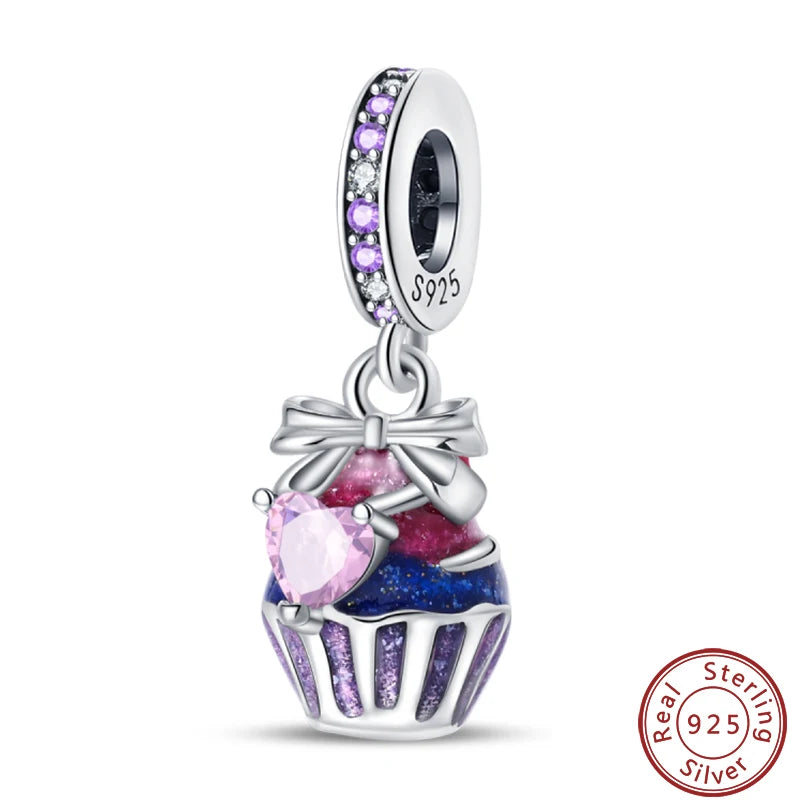 925 Sterling Silver Dessert Afternoon Tea Charm – Coffee, Cake, Pizza & Fries Beads Fit Original Pandora Bracelet DIY Jewelry