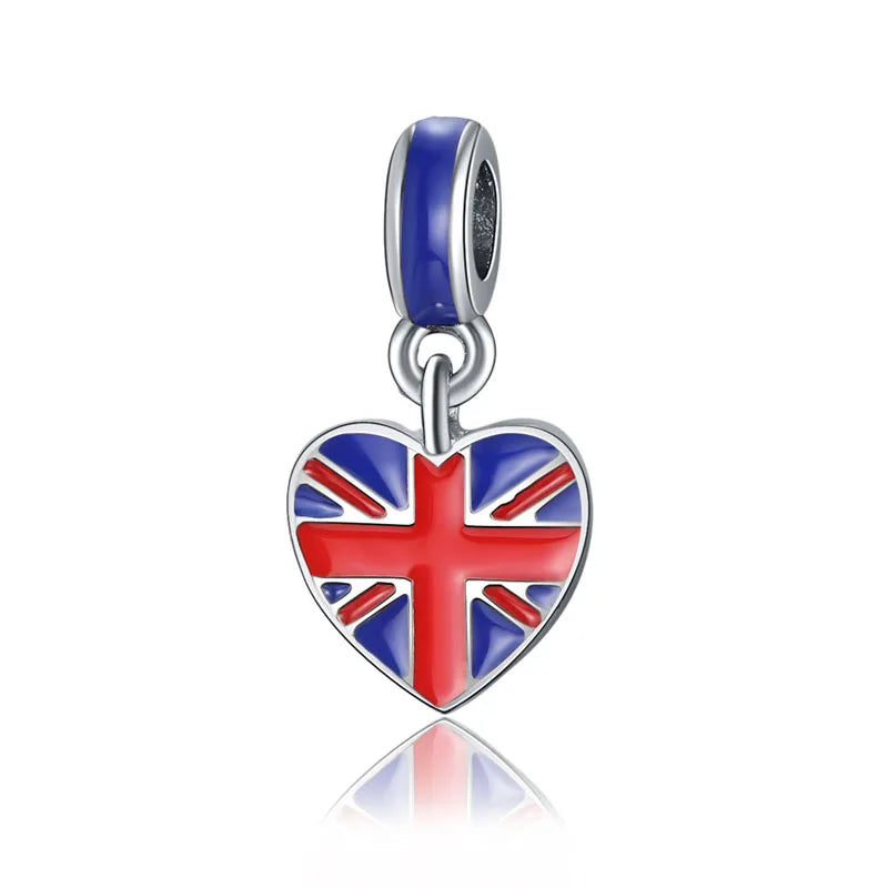 925 Sterling Silver National Flag Charms | Britain, Spain & Brazil Building Beads Fit Pandora Bracelet – Travel Jewelry Accessories