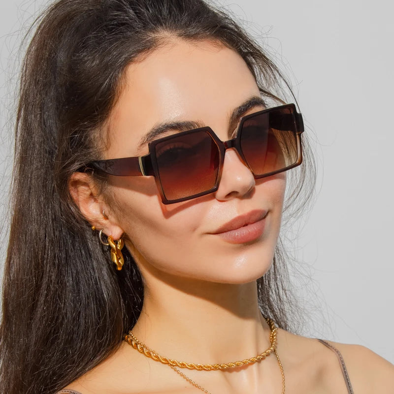 1/2pcs Vintage Large Frame Square Sunglasses for Women – Retro Brand Big Frame Sun Glasses | Black Fashion Gradient Eyeglasses