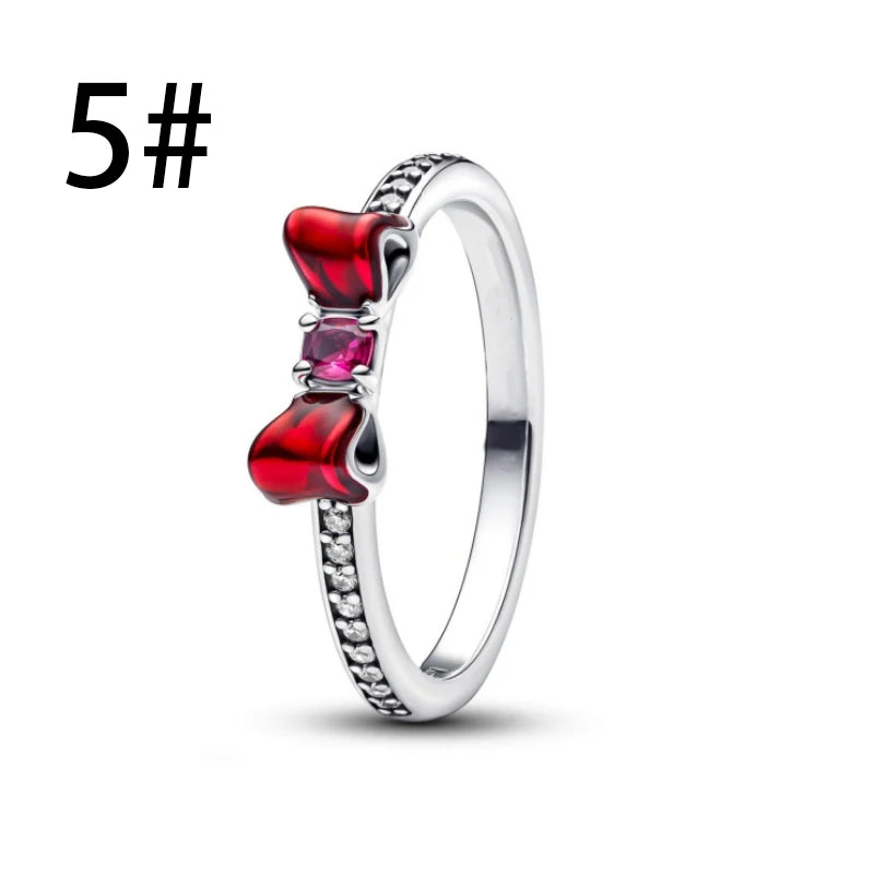 925 Sterling Silver Colorful Bow Necklace Ring Earring Set Crystal Jewelry for Women Gift