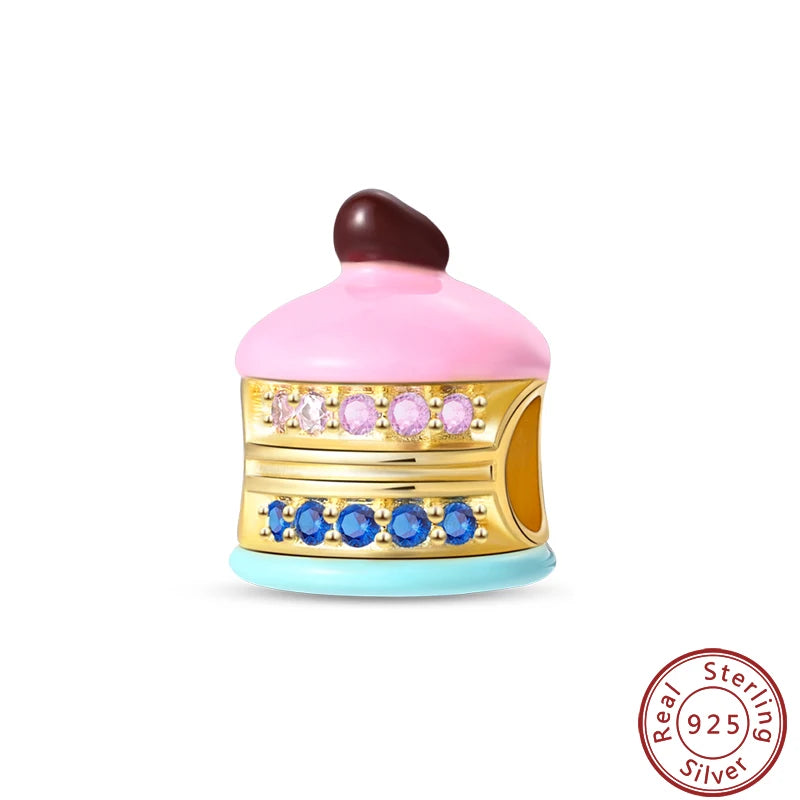 925 Sterling Silver Dessert Afternoon Tea Charm – Coffee, Cake, Pizza & Fries Beads Fit Original Pandora Bracelet DIY Jewelry