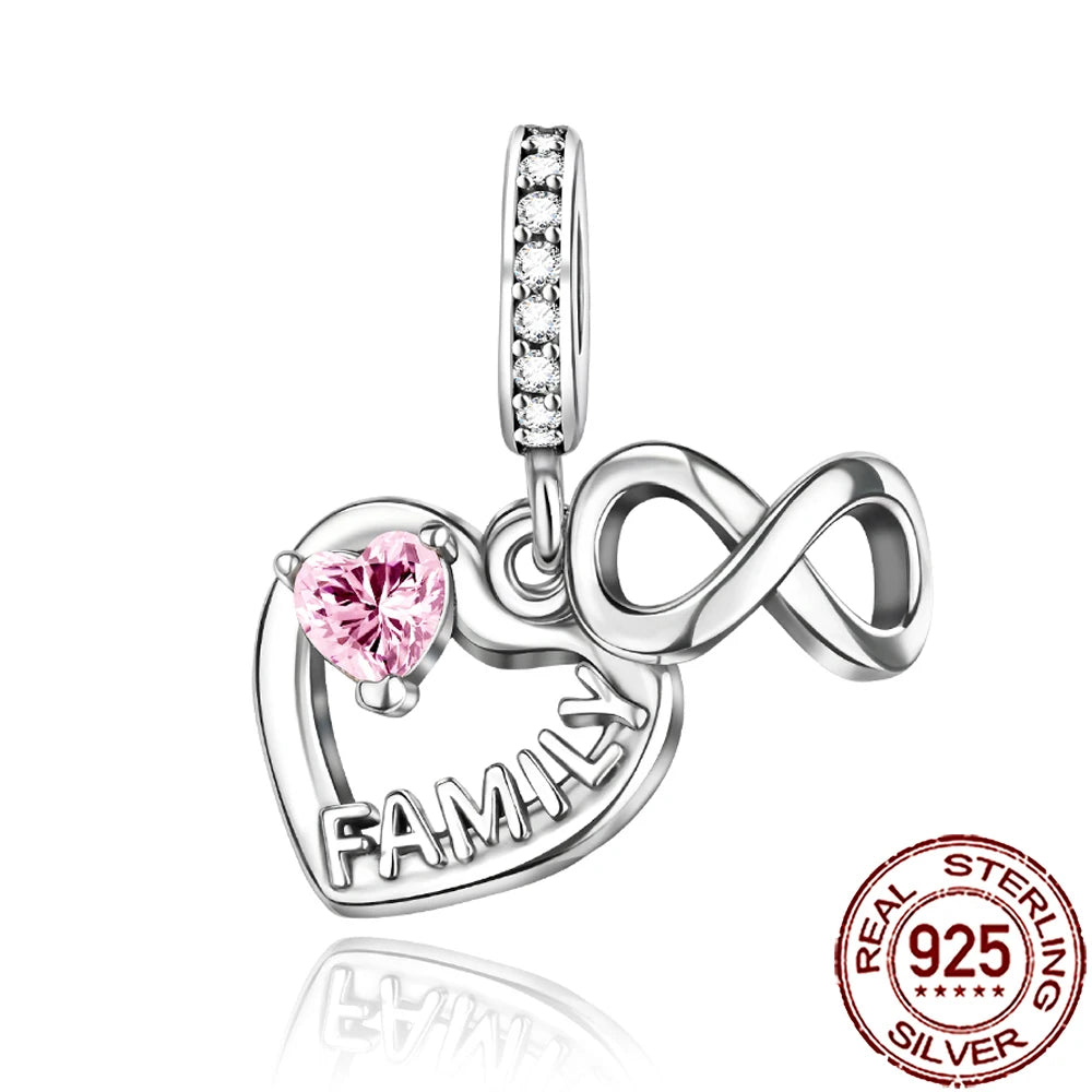 2025 New 925 Sterling Silver Family Love Heart Charm Beads | Sister, Daughter & Mother Pendant for Bracelets & DIY Jewelry