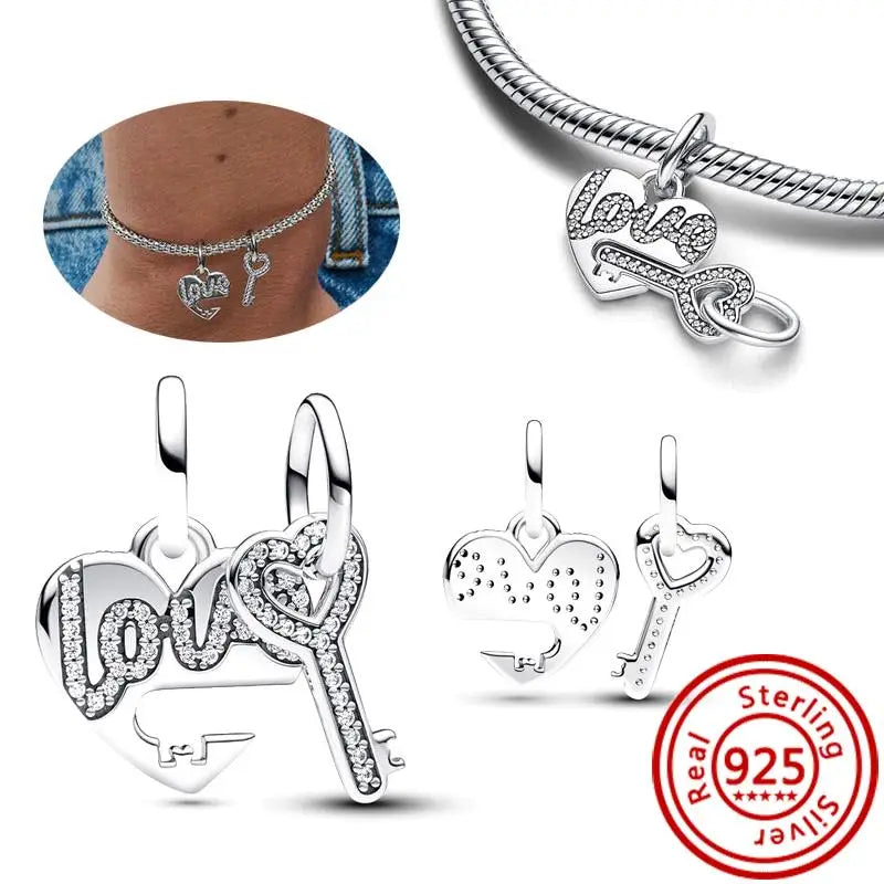 New 925 Sterling Silver Forever Always Love Murano Glass Beads | Sparkling Lucky Charms for Original Pantaro Bracelets DIY Jewelry