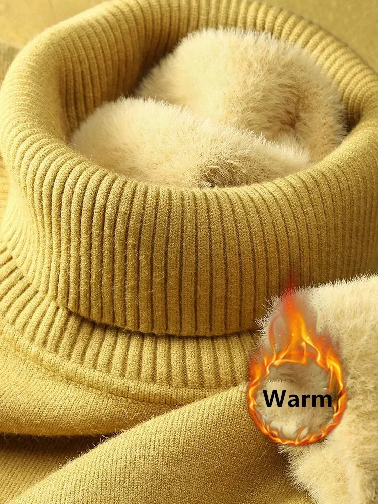 Women Winter Thicken Turtleneck Sweater – Slim Knit Plush Velvet Lined Warm Pullover Jumper