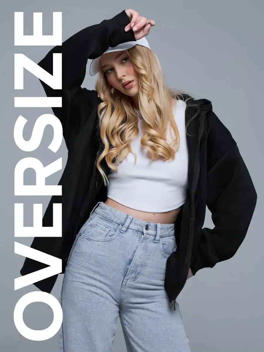 Women’s Solid Zipper Hoodie | Warm Fleece Hooded Sweatshirt | Autumn Casual Streetwear with Pockets