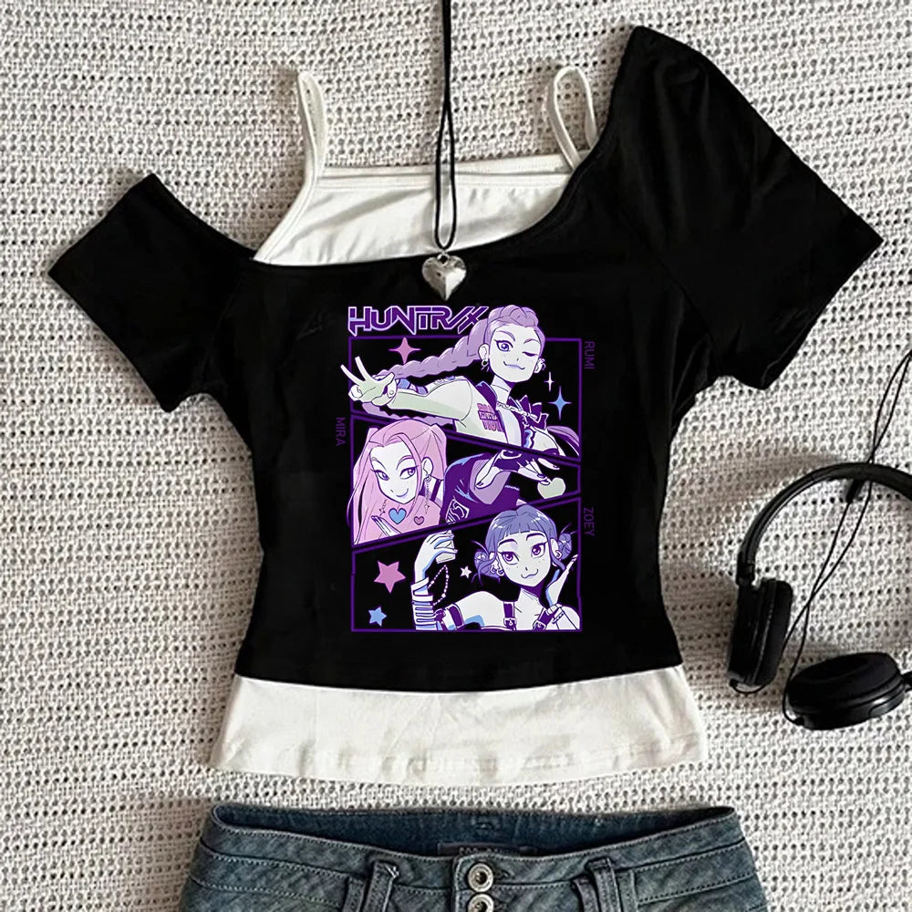 Y2K KPop Demon Hunters Graphic Sleeveless Tank | Casual Harajuku Streetwear | Japanese Rock Punk Camis