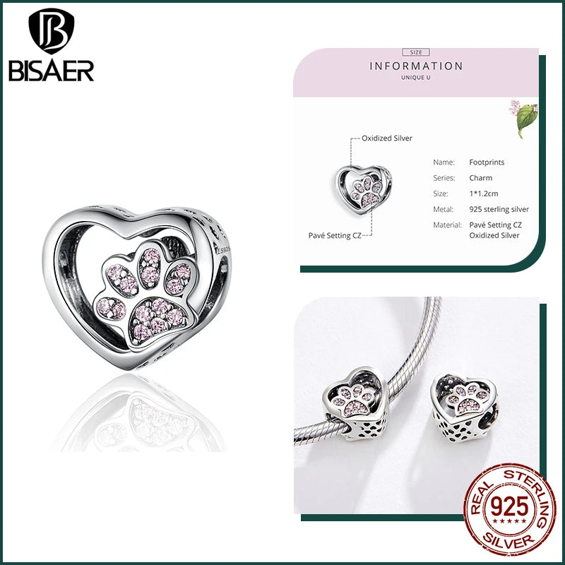 BISAER 925 Sterling Silver Dog Charm | Cute Dachshund Pet Bead Pendant for Women’s DIY Bracelet Jewelry