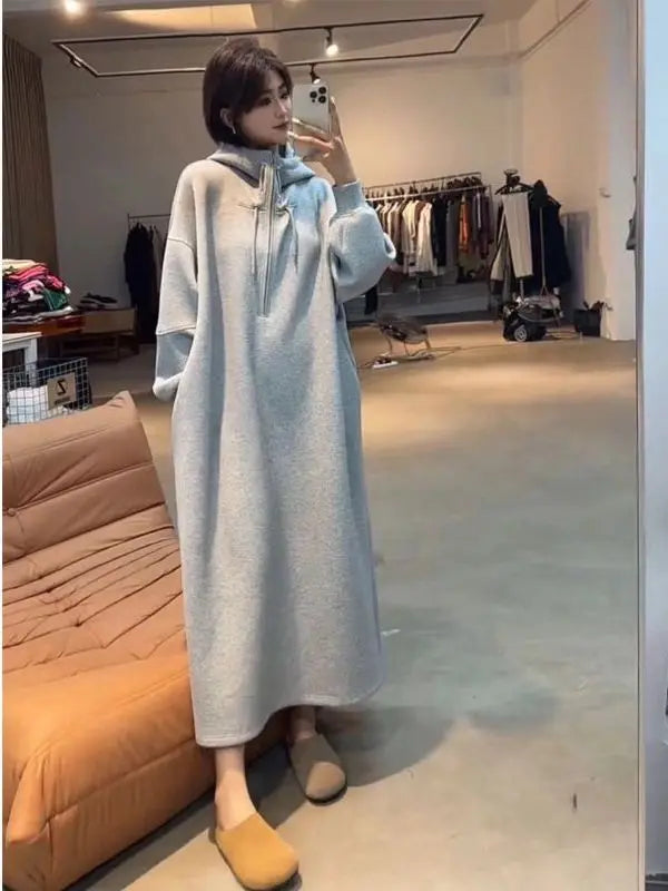 🤰 Plus Size Maternity Sweatshirt Dress 👗 Autumn Winter Straight Cut Long Dress 🌸 Women's Lazy Sleeve Comfortable Outfit