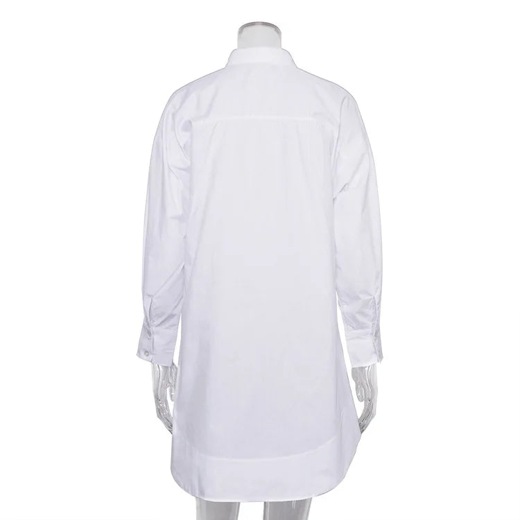 Zadily Autumn 2025 Women’s Oversized White Long Shirt – Minimalist Patchwork Button-Up Work Blouse