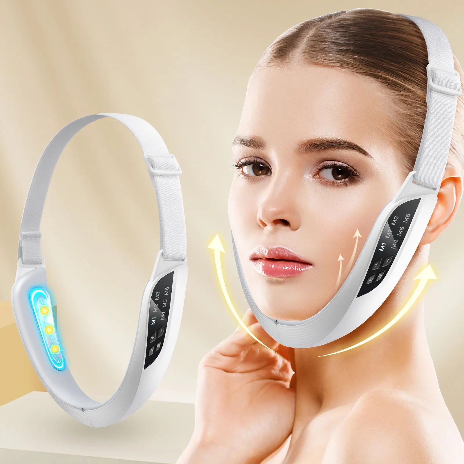 Electric V Face Lifting Beauty Device | 6 Modes 8 Levels EMS Microcurrent Facial Massager for Double Chin Removal & Skin Firming