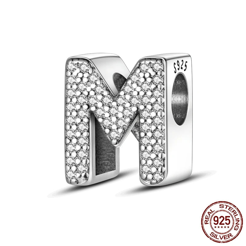 925 Sterling Silver A-Z Alphabet Letter Beads | LOVE Initial Charms | Fit Original Pandora Bracelet | CZ Zircon Jewelry