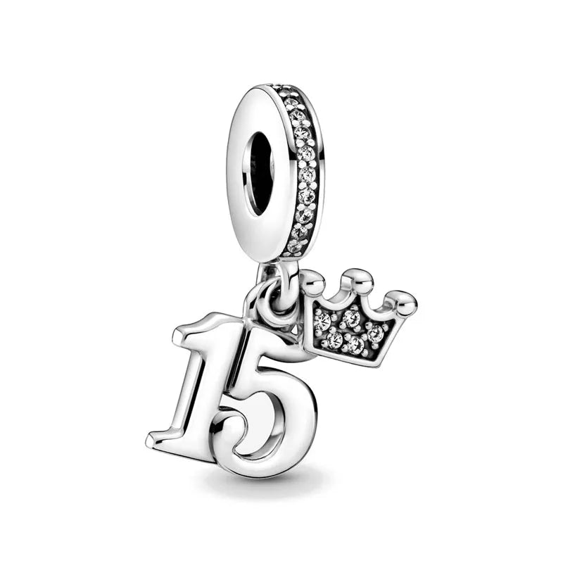 925 Silver Lucky Number Charms 16, 18, 21, 40 – Anniversary & Birthday DIY Bracelet Beads