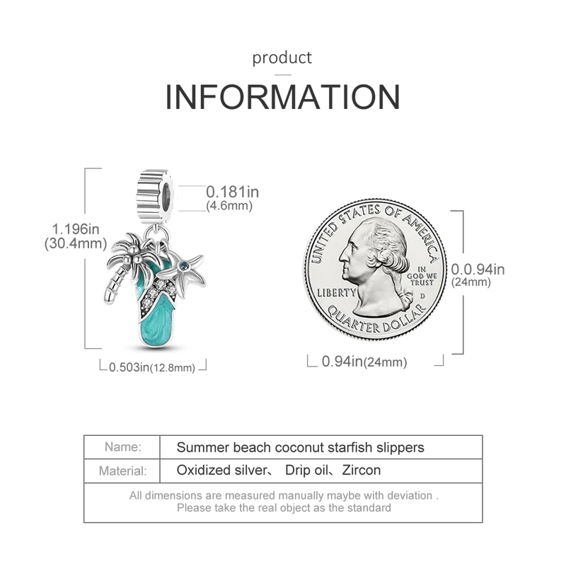 925 Sterling Silver Summer Ocean Collection Charms | Dangle Beads for Women Lover DIY Fine Jewelry Gift