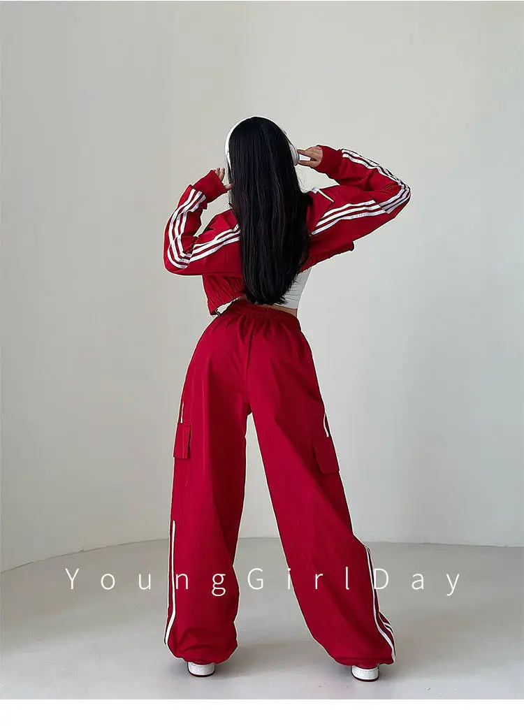 Women’s High Waist Wide Leg Pants | American Style Loose Straight Trousers with Elastic Waist & Cuffed Hem