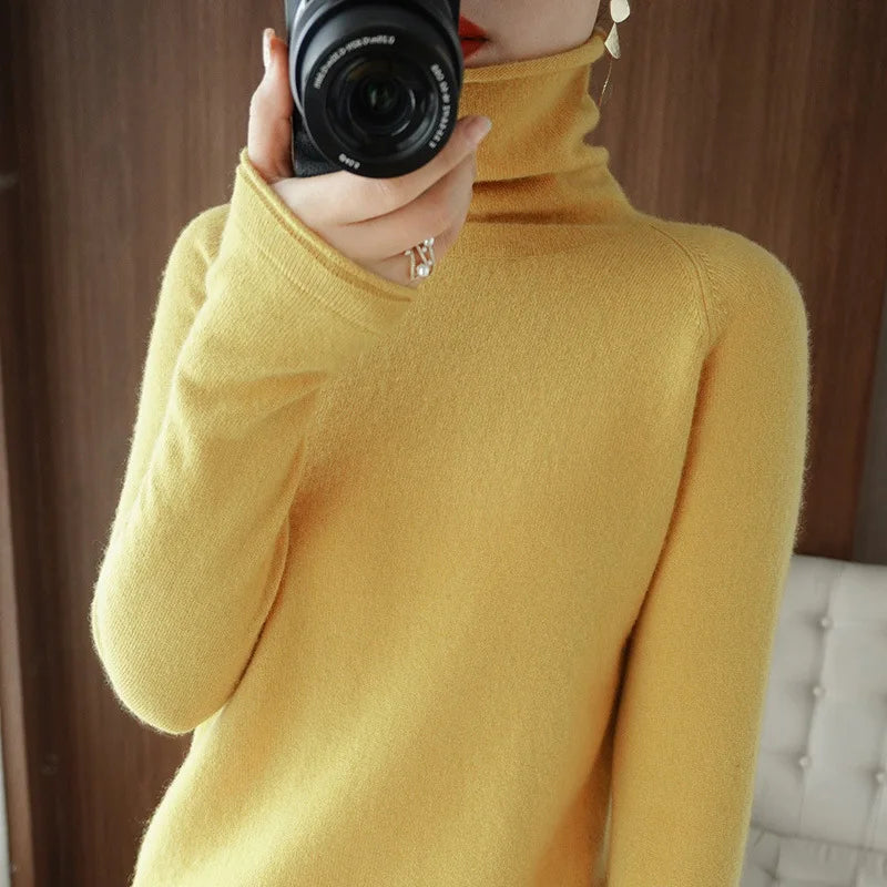 Autumn Winter Women’s Turtleneck Sweater – Slim Fit Long Sleeve Basic Knit Top | Warm Stretch Pullover