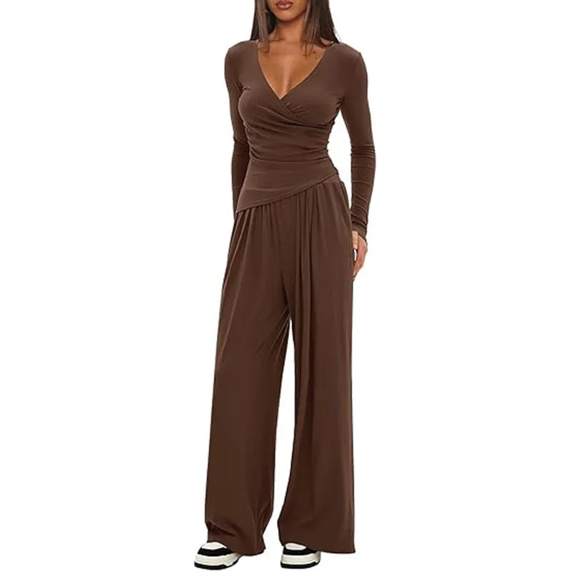 2025 Autumn Winter Women's Wide Leg Pants Set – Long Sleeve Multi-Occasion Sportswear & Commuting Hot Seller 🍂✨