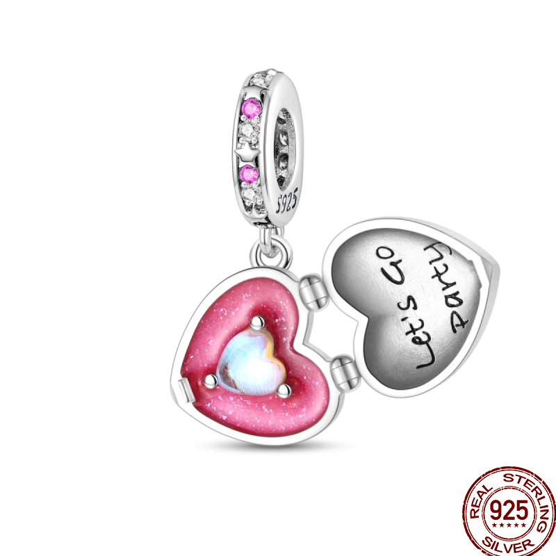925 Sterling Silver Romantic Princess Charm Beads – Pink Dress, Lipstick & Dancing Shoes Fit 3MM Bracelet