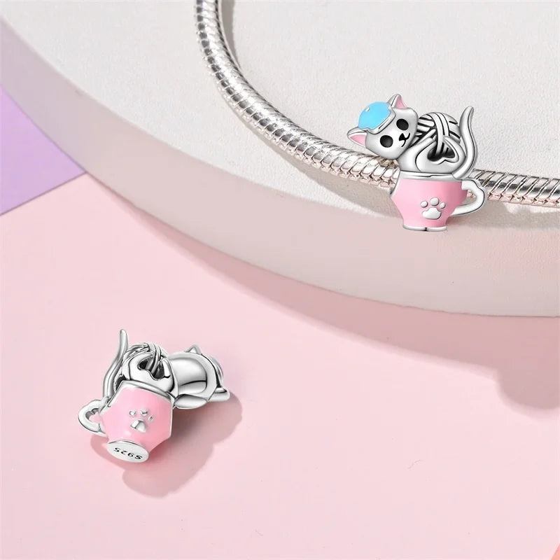 Cute Pet Kitten Puppy Sheep Charms | Fit 925 Original Pandora Bracelets | Colorful Zircon Beads DIY Jewelry Gift