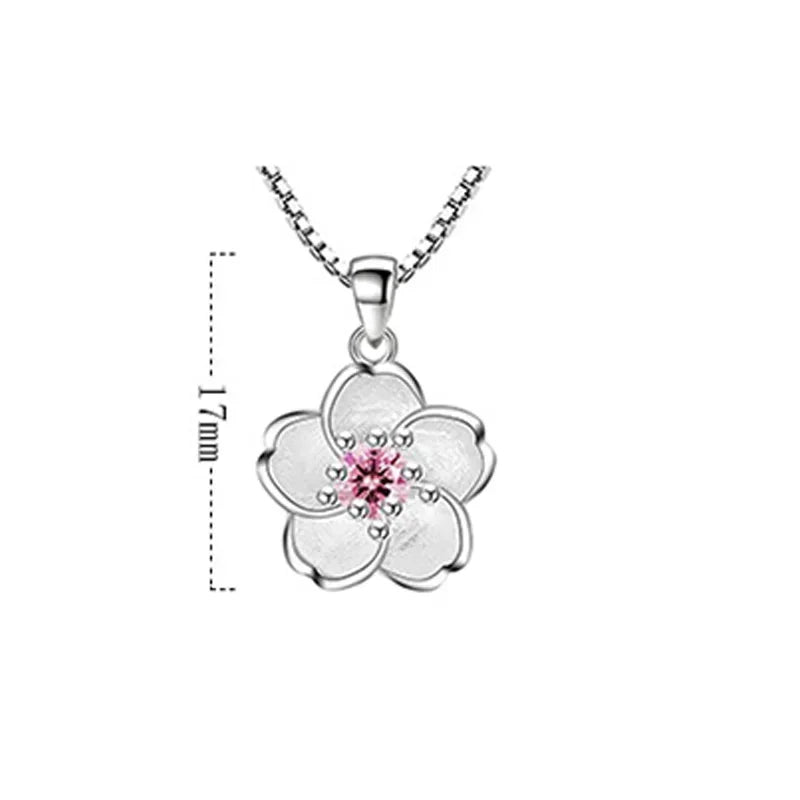 925 Sterling Silver Pink Purple Peach Blossom Necklace | Retro Luxury Jewelry for Women