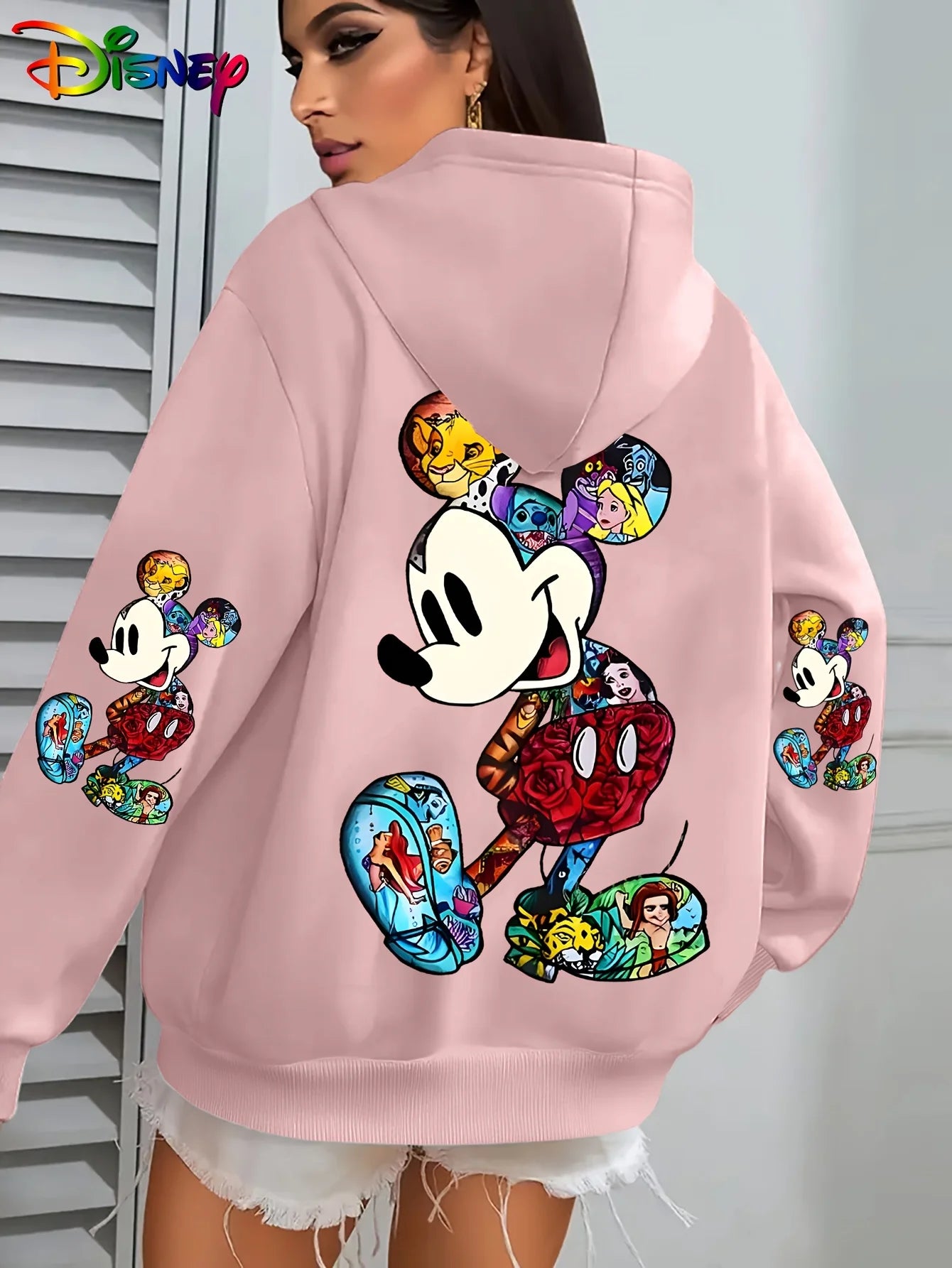Disney Women’s Big Mickey & Minnie Fleece Hoodie – Cotton Pullover Sweatshirt | Autumn Winter Oversize Long Sleeve Top