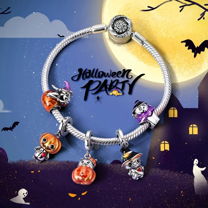 Original 925 Sterling Silver Halloween Charms | Pumpkin, Skull, Witch & Ghost Beads for Earrings, Pendants, Bracelets & Necklaces