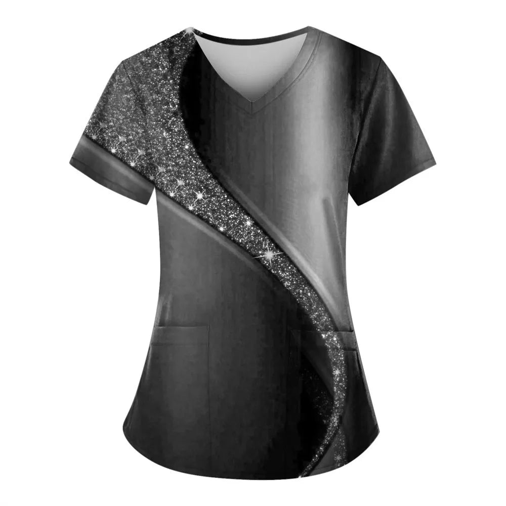 Women’s Nursing Scrubs ✨ Starlight 3D Print V-Neck Medical Uniform 💙