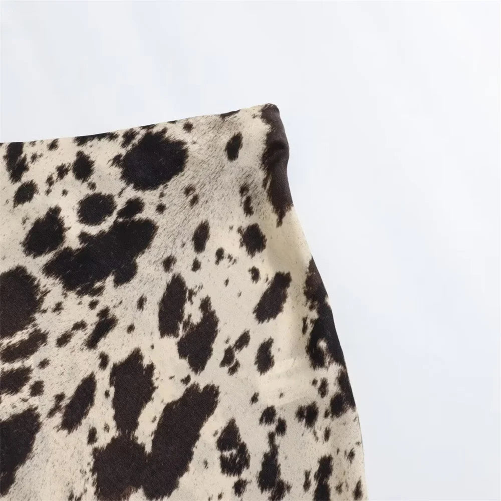 2024 Spring Summer Women’s High Waist Animal Print Silk Satin Midi Skirt | Fashion Niche Skirt