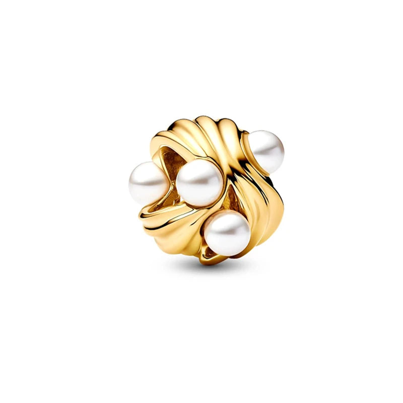 Sparkling Gold Plated Heart & Flower Clip Dangle Charm Beads | Fits Original Snake Bracelet & Necklace | DIY Jewelry Gift for Women