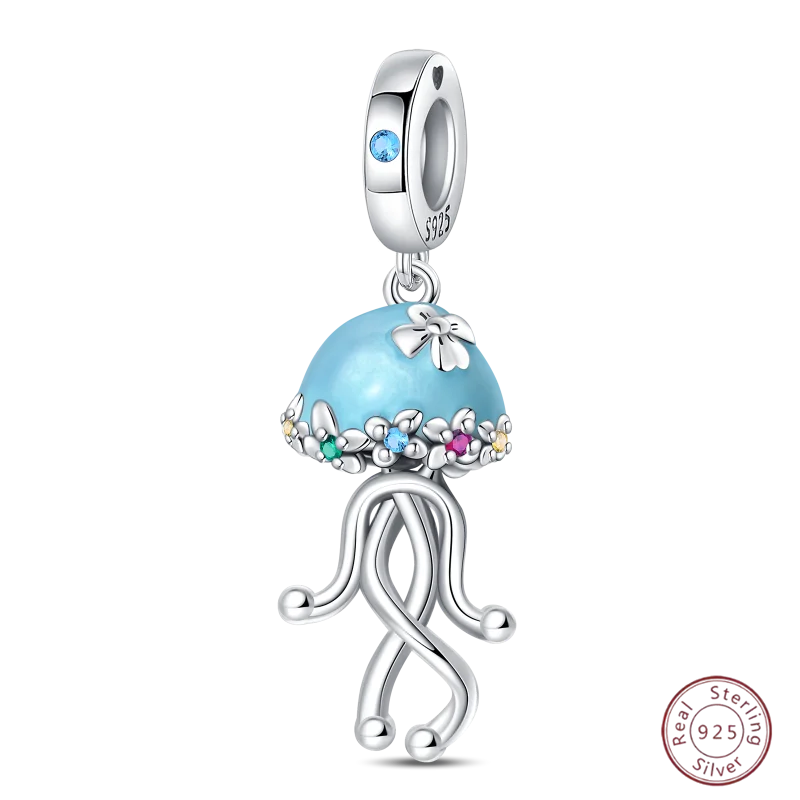925 Sterling Silver Blue Zircon Ocean Shell Beaded Pendant | Fit Original 3mm Bracelet Women’s Fine Jewelry