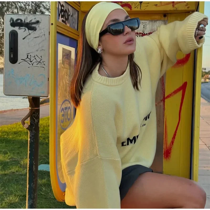 2025 Women’s Oversize Knitted Top | Full Sleeve Round Neck Pleated Loose Sweater | Autumn Daily Streetwear