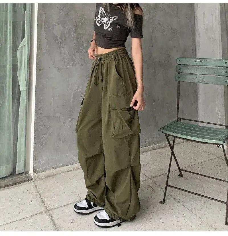 American Retro Workwear Casual Pants – Women’s Summer Straight Loose Wide Leg Trousers