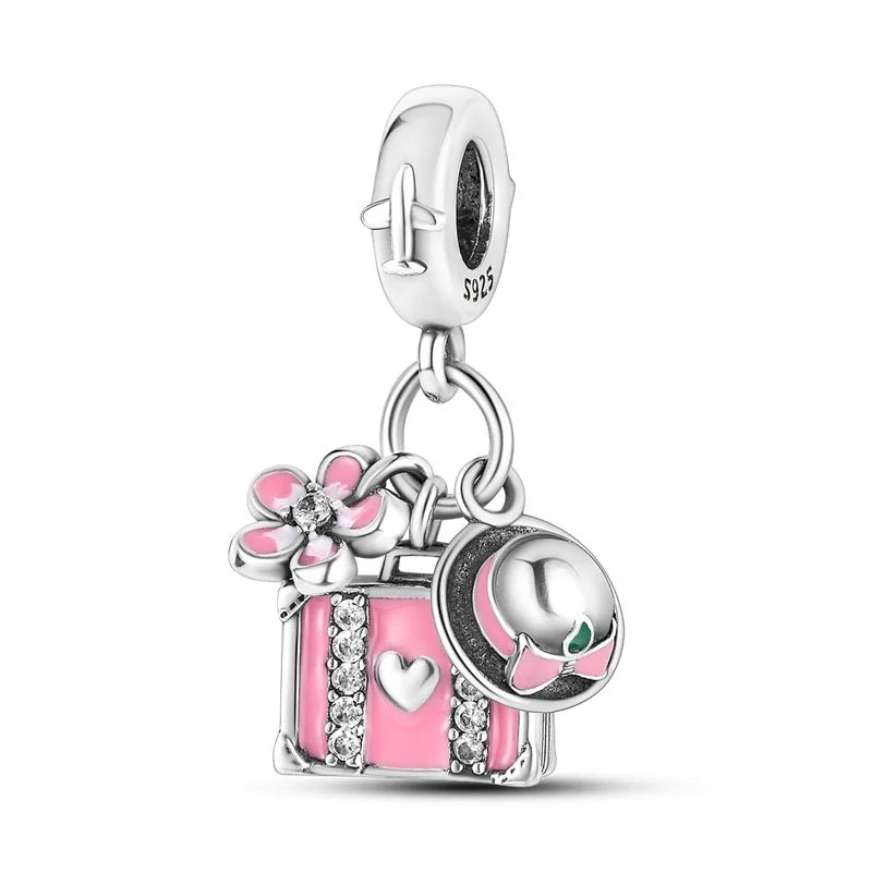 925 Sterling Silver Romantic Princess Charm Beads – Pink Dress, Lipstick & Dancing Shoes Fit 3MM Bracelet