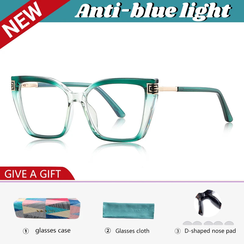 GENEVIEVE Personalized Large Frame Square Anti-Blue Light Reading Glasses – Women’s Photochromic Custom Prescription Eyewear