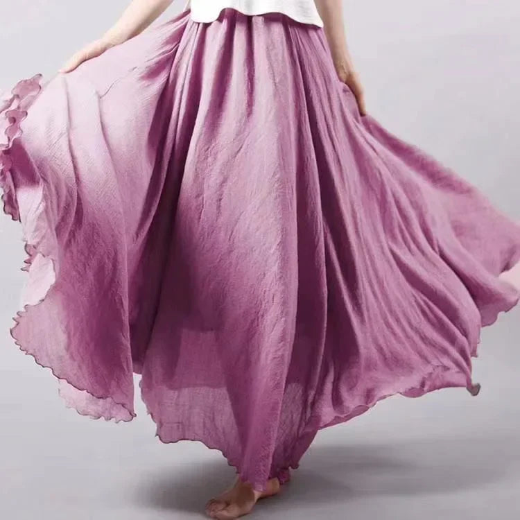 Fashion Solid Cotton Linen Women Maxi Skirt – Elegant Harajuku Casual Loose Long Skirt 👗✨