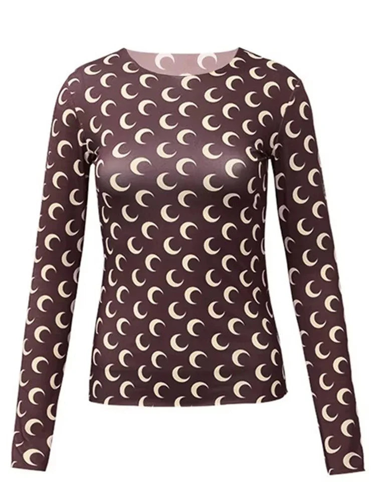 Spring Autumn Women’s Long Sleeve Ice Silk T-Shirt – Sun Protection Printed Mesh Base Layer Casual Top 🌿✨