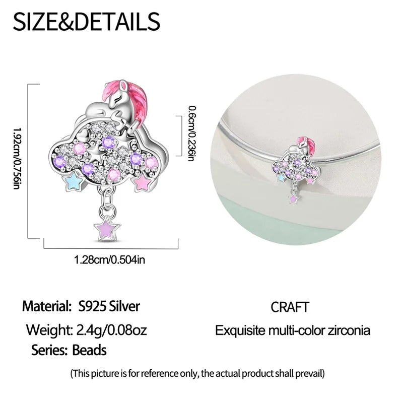 925 Silver Plated Magic Mirror Princess Angel Pink Charm Beads | Fits Original Pan 925 Bracelet | Exquisite DIY Jewelry