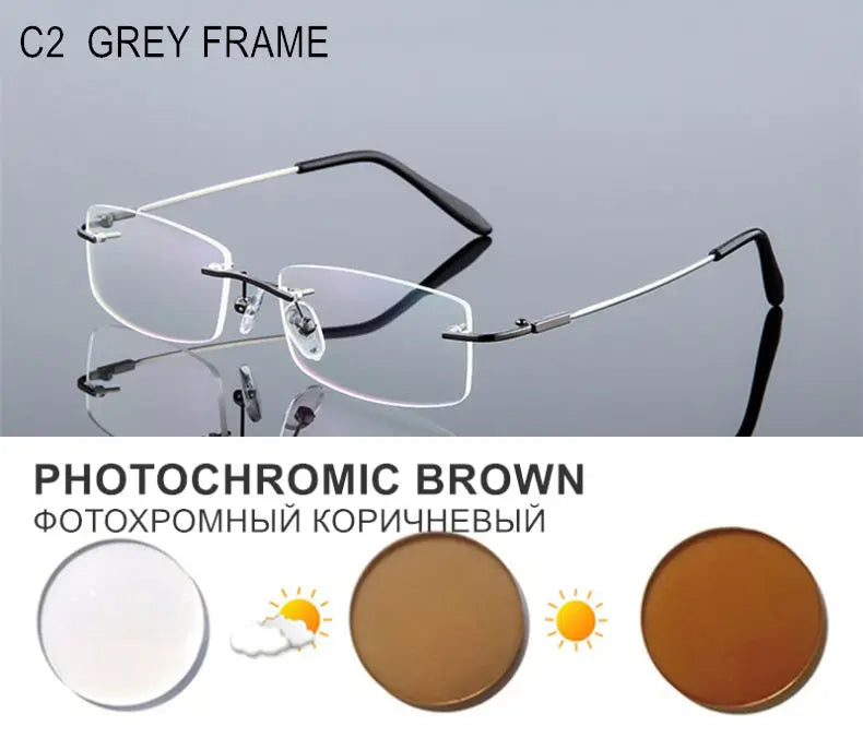 Titanium Alloy Rimless Glasses – Custom Prescription Eyewear for Men & Women | Anti Blue Ray & Photochromic Lenses