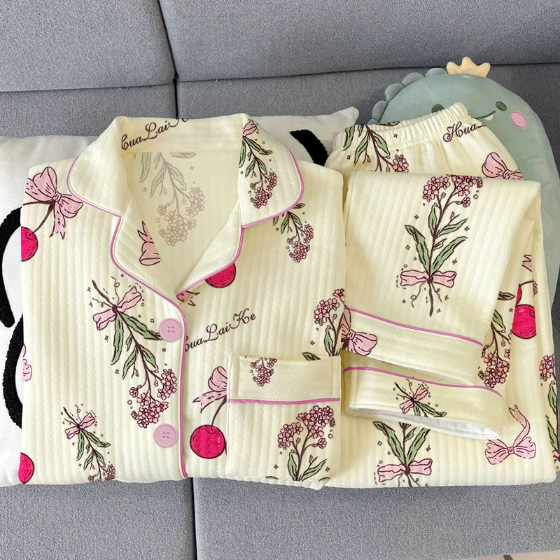 Thickened Air Cotton Women’s Loungewear Set – Lazy Bear Cartoon Long Sleeve Top & Pants 🐻❄️🛋️