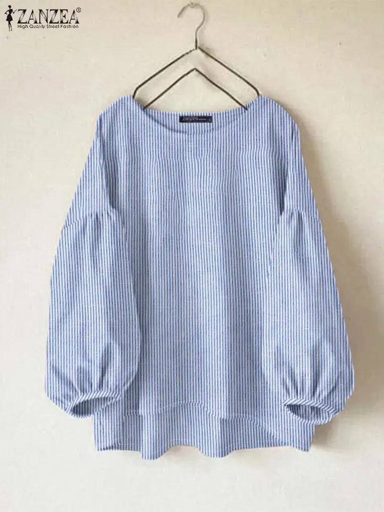 ZANZEA Fashion Striped Work OL Blouse – O-Neck Long Sleeve Loose Vintage Shirt Autumn Women Tops 👚🍂