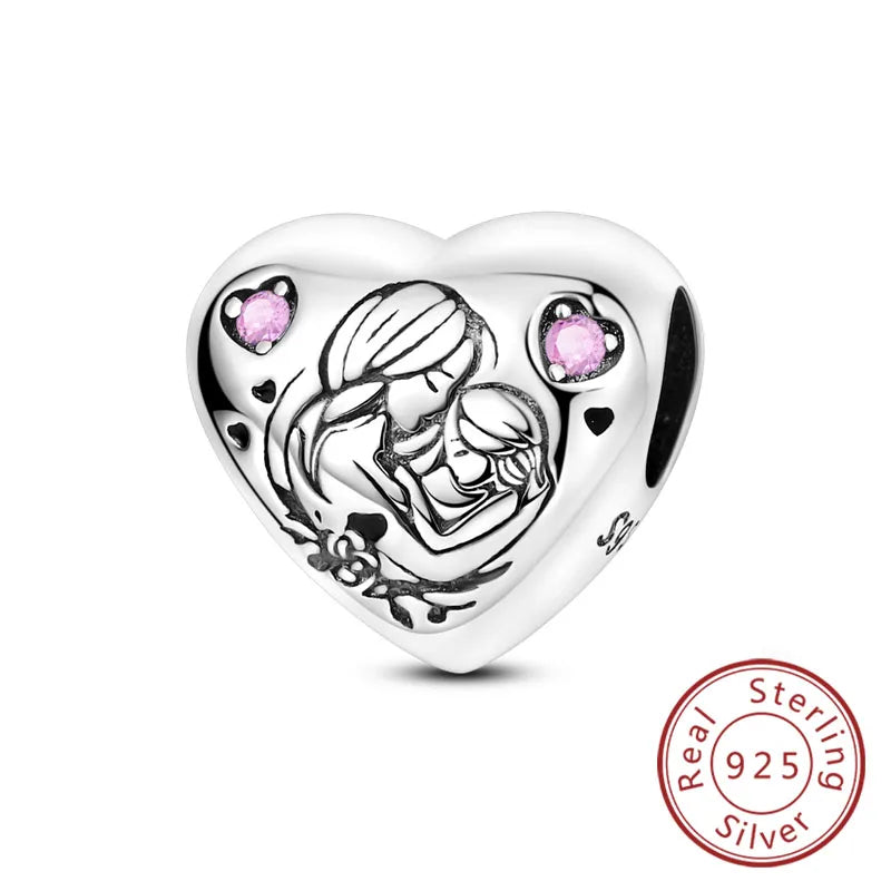 New Love Heart Shaped 925 Sterling Silver Charms – Family & Friendship Charm Beads Fit Original Bracelets for Women