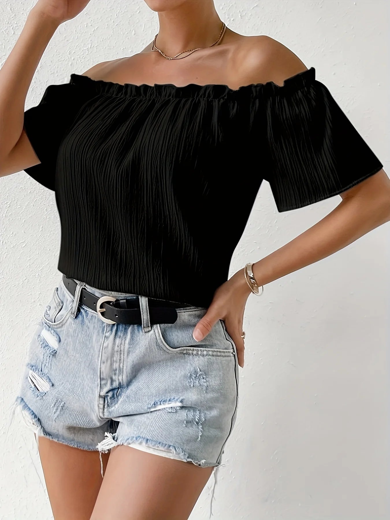 Summer Elegant Strapless Chiffon Blouse for Women – Off-Shoulder Solid Casual Office Top ✨🌸