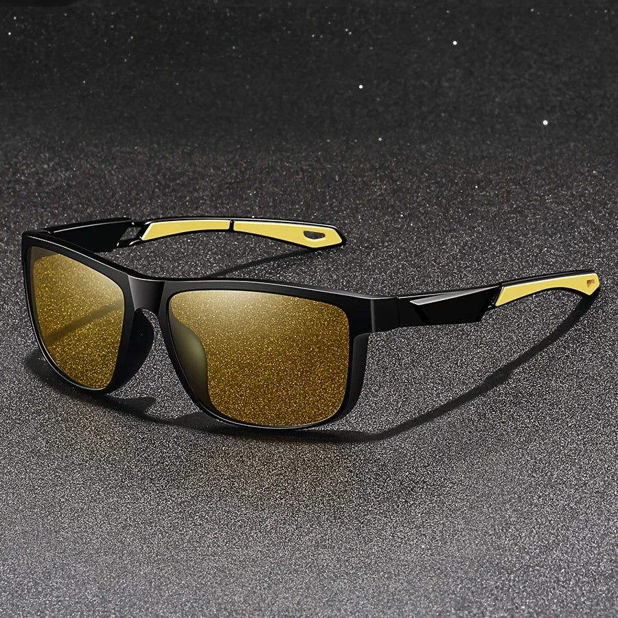 Square Yellow Night Vision Anti-Glare Goggles – Men & Women Driving, Fishing, Beach Sunglasses | UV Protection Polycarbonate Glasses