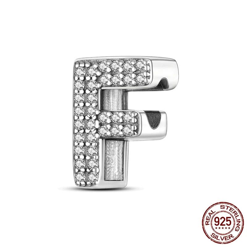 925 Sterling Silver A-Z Alphabet Letter Beads | LOVE Initial Charms | Fit Original Pandora Bracelet | CZ Zircon Jewelry