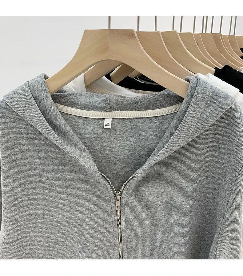✨ Design Sensation Women’s Short Knitted Hat & Double Zipper Cardigan 🧶 Pure Color Korean Style Long Sleeve Spring Autumn Fashion