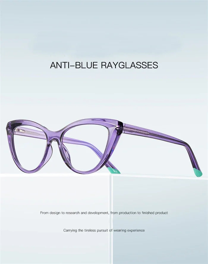 Blue Light Blocking Nearsighted Glasses – Cat Eye Spring Leg Prescription Spectacles for Women (-0.5 to -6.0)