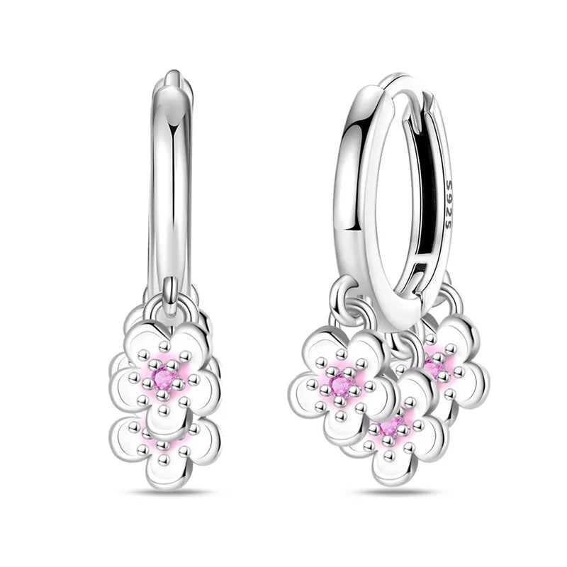 Original 925 Sterling Silver Fruit Series Earrings | Cherry & Strawberry Zircon Hoop Studs for Women Girls Party Jewelry